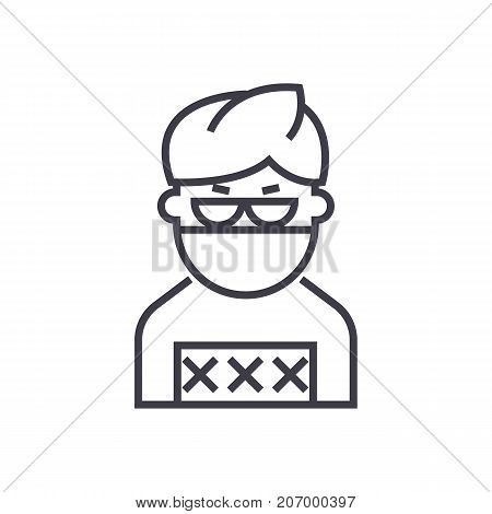criminal man vector line icon, sign, illustration on white background, editable strokes