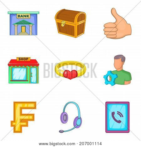 Successful business icons set. Cartoon set of 9 successful business vector icons for web isolated on white background