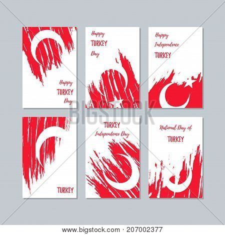 Turkey Patriotic Cards For National Day. Expressive Brush Stroke In National Flag Colors On White Ca