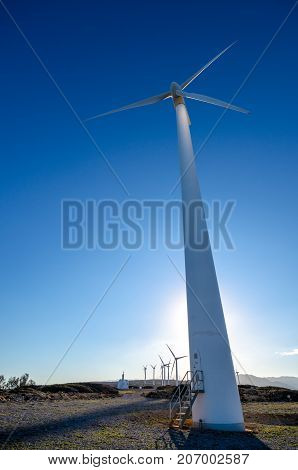 Wind turbines at a wind farm, Crete, Greece