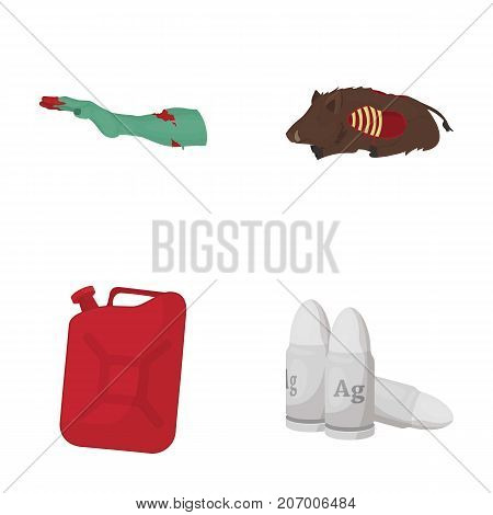 Rotten, flesh, boar, and other  icon in cartoon style.Apocalypse, end, world icons in set collection