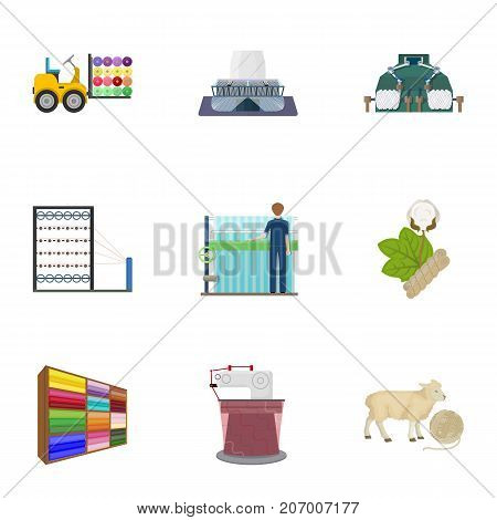 Textiles, industry, tissue, and other  icon in cartoon style.Machinery, machine, hoist icons in set collection