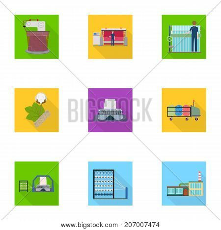 Textiles, industry, tissue, and other  icon in flat style.Machinery, machine, hoist icons in set collection