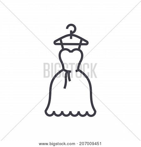 dress wedding, ball gown vector line icon, sign, illustration on white background, editable strokes