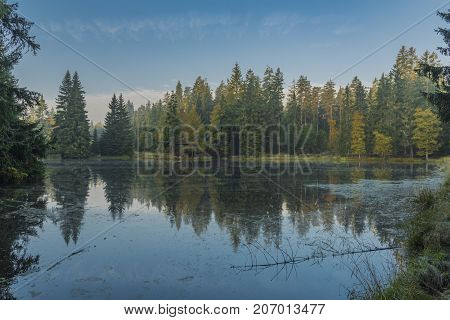 Morning Fog Near Bahnak Ponds In Kladska Village