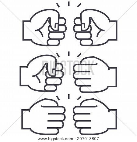 fist bump vector line icon, sign, illustration on white background, editable strokes