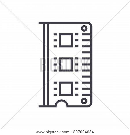 ram, memory vector line icon, sign, illustration on white background, editable strokes