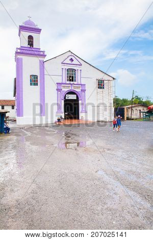 Portobelo Panama August 2016: The restoration work of the church of San Felipe continues in August. Tourists visit it for its well-preserved colonial aspect that has made it a national monument.