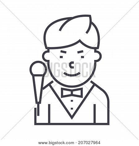 showman vector line icon, sign, illustration on white background, editable strokes