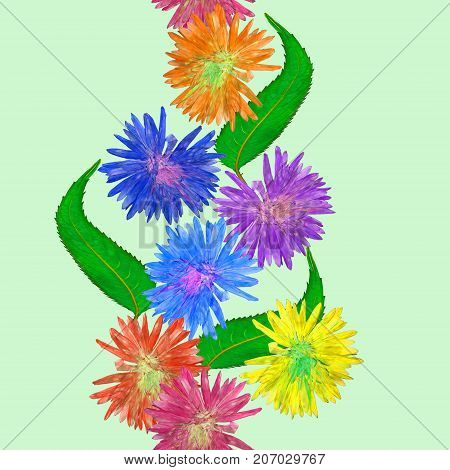 Aster Michaelmas daisy. Texture of flowers. Seamless pattern for continuous replicate. Floral background photo collage for production of textile cotton fabric. For use in wallpaper covers