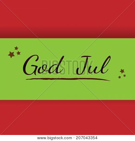 Red Christmas card with the Scandinavian words Merry Christmas God Jul