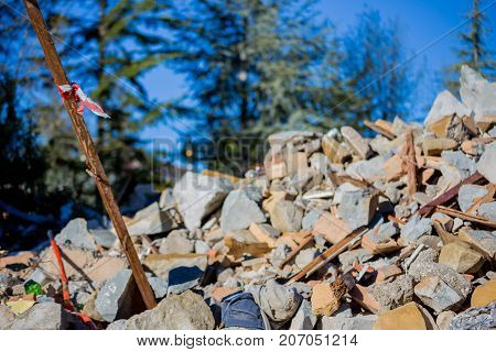 Amatrice Lazio Italy 24 August 2016. Earthquake Center Of Italy With Magnitude 6.5 Scale Of Richter 