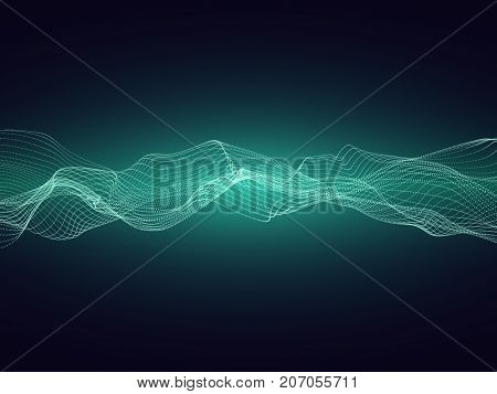 Abstract sound energy wave with dynamic particles vector background. Sound wave dynamic and motion illustration