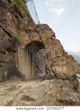 Ancient Roman Road Arch In Donnas