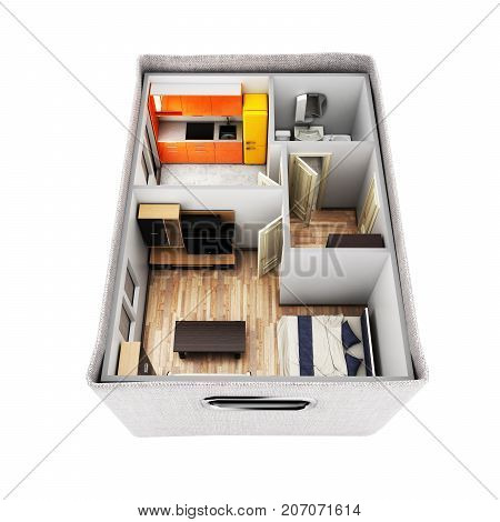 Interior Apartment Roofless Apartment Layout Inside The Box Concept Of Buying A Home Or Moving 3D Re