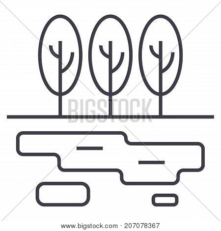 marsh, lake vector line icon, sign, illustration on white background, editable strokes