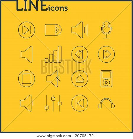 Editable Pack Of Decrease Sound, Compact Disk, Acoustic And Other Elements.  Vector Illustration Of 16 Music Icons.