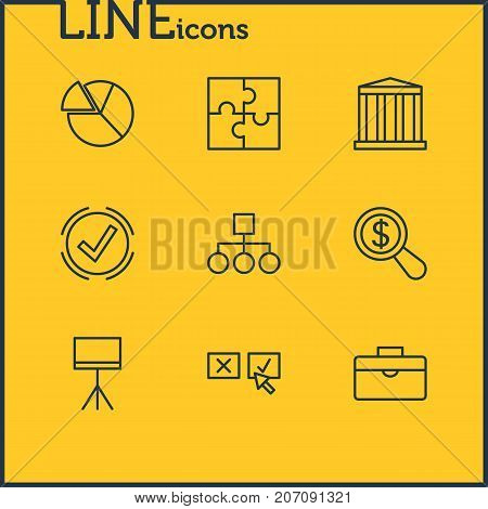 Editable Pack Of Recision, Solution, Riddle And Other Elements.  Vector Illustration Of 9 Business Icons.