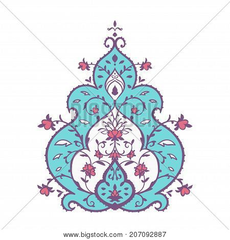 Islamic floral pattern in Victorian style. Arabic geometric ornament round Eastern style. Card for cafe, restaurant, shop, print, banner, wedding invitation. Save the date template