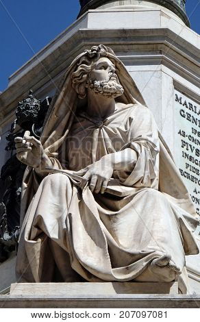 ROME, ITALY - SEPTEMBER 02: Prophet Isaiah by Revelli on the Column of the Immaculate Conception on Piazza Mignanelli in Rome, Italy on September 02, 2016.