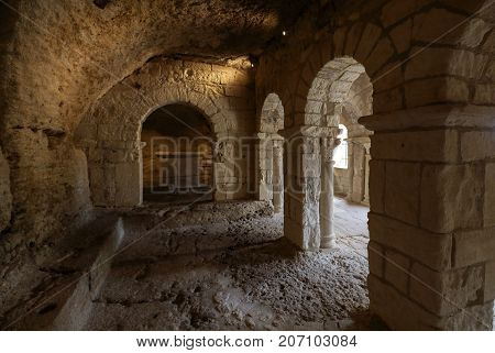 MONTMAJOUR FRANCE - JUNE 26 2017: Romanesque Chapel of St. Peter in Montmajour Abbey near Arles France