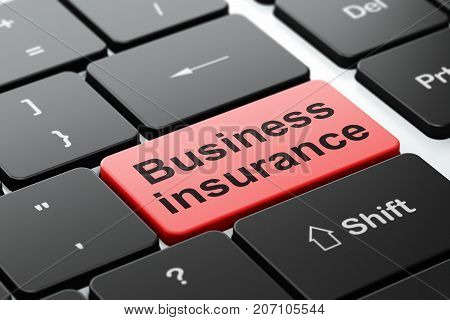Insurance concept: computer keyboard with word Business Insurance, selected focus on enter button background, 3D rendering