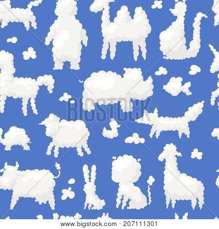Animal clouds white silhouette sweet dreams kid imagination vector illustration cute farm and wild shapes. Abstract art cartoon environment natural ornament adorable bright mammal.