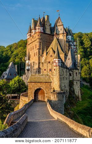 Burg Eltz castle in Rhineland-Palatinate state, Germany. Construction started	prior to 1157.