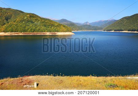 Dam lake in the Carpathians, Romania, Europe