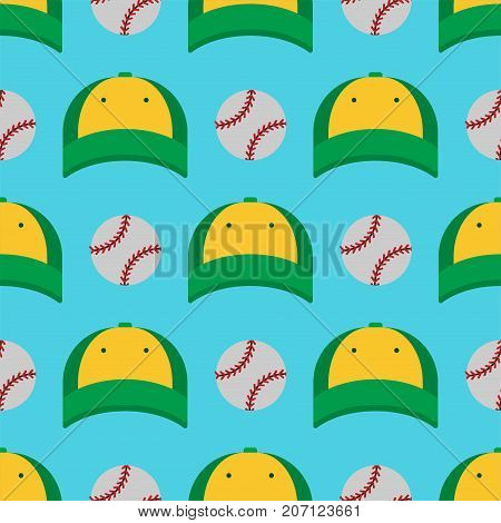 Baseball sport game hats and balls vector illustration graphic seamless pattern design. Training wear american object leather cap competition league background