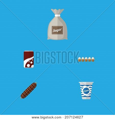 Flat Icon Eating Set Of Eggshell Box, Fizzy Drink, Smoked Sausage And Other Vector Objects