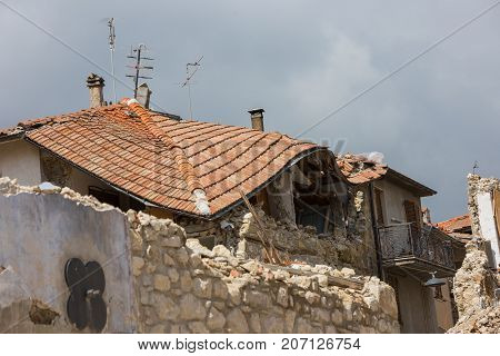 Pretare Marche Italy 24 August 2016. Earthquake center of italy with magnitude 6.5 scale of richter scale. Its destructive force.