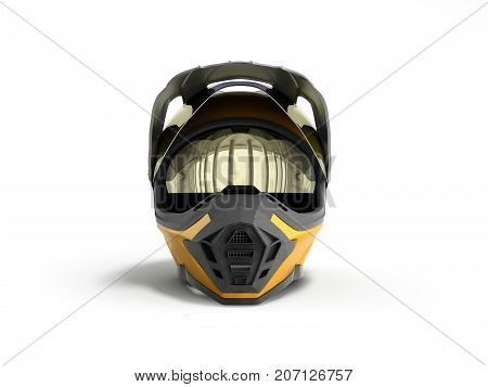 Yellow Motocross Helmet 3D Render On White Background