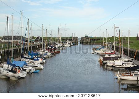 Termunterzijl. October-01-2017. Sailboats in the harbor of Termunterzijl. The Netherlands