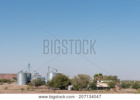 MARIENTAL NAMIBIA - JULY 5 2017: Grain silos to the North of Mariental the capital town of the Hardap Region in Namibia