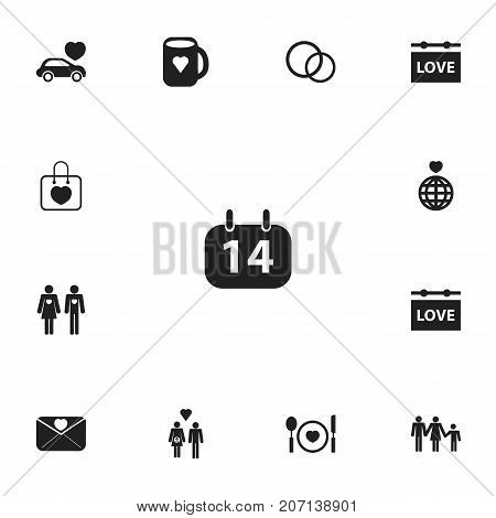 Set Of 13 Editable Love Icons. Includes Symbols Such As Cutlery, Calendar, Married And More