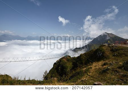 Beautiful landscape with suspension bridge in mountain