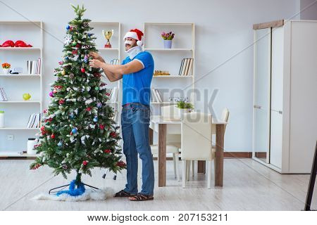 Injured man celebrating christmas at home