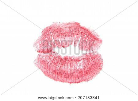 lips with lipstick mark on a white background
