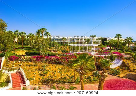 Sharm El Sheikh, Egypt - September 26, 2017: Buildings and Area Hotel Monter Carlo Sharm Resort and SPA at Sharm El Sheikh, Egypt on September 26, 2017