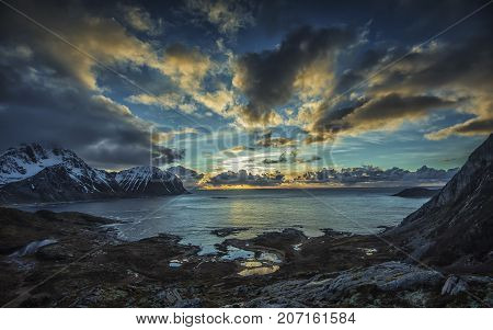 April moods from Lofoten islands.This photo is taken from Offersøya in Vestvaagoy, Lofoten