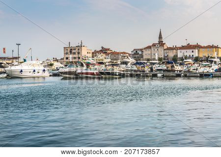 Montenegro, Budva - August 20, 2017: Marina for sailing yachts and boats overlooking the old town off the coast of Budva, Budva Riviera.