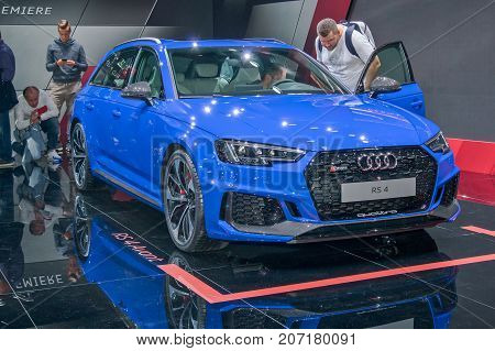 Frankfurt-September 20: World premiere of Audi RS4 avant at the Frankfurt International Motor Show on September 20 2017 in Frankfurt