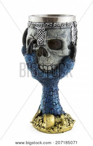 Antique Cup With Skull Isolated On White Background