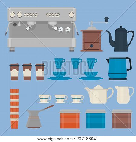 Coffee making equipment.Isolated vector objects.Coffee Icon Set. Flat Vector illustration