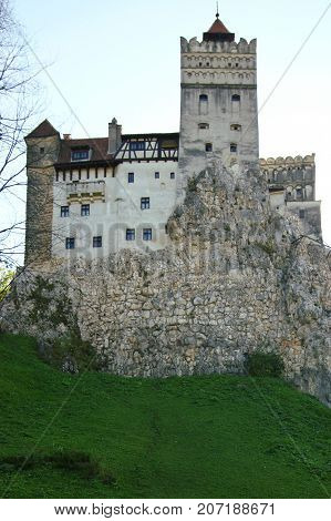 Bran Transylvania Romania - September 14 2017: medieval castle. Thanks to Bram Stoker's book the castle is considered the headquarters of the Dracula vampire.