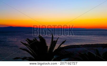 Autumn sunset over the Adriatic Sea in Podgora, Croatia