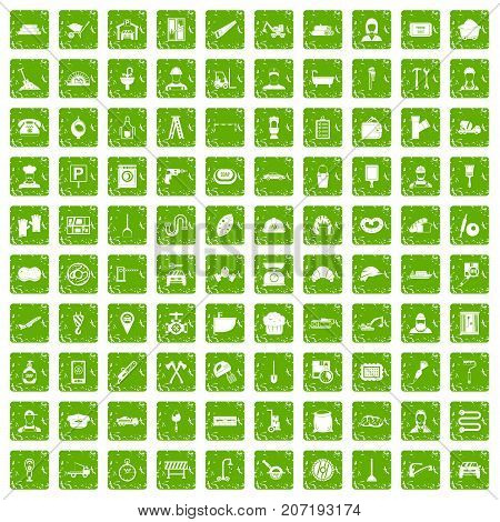 100 working professions icons set in grunge style green color isolated on white background vector illustration