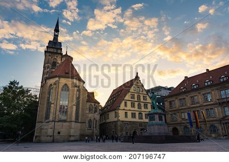 Stuttgart Schillerplatz Sunset City Center Historical Architecture Sightseeing Germany