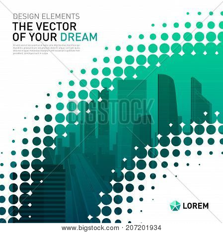 Design element for corporate graphic layout. Modern abstract geometry background template design whith colored cityscape vector illustration for investment, business, real estate, construction.